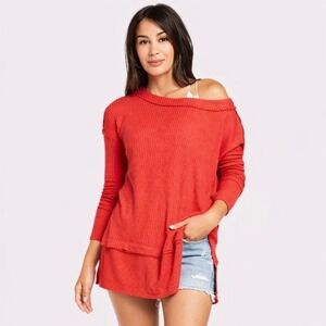 Free People We The Free North Shore Thermal Top Phoenix Red XS Boho Cozy Slouchy
